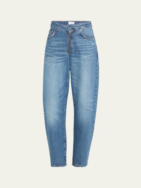Angled-Zip Long Barrel Jeans