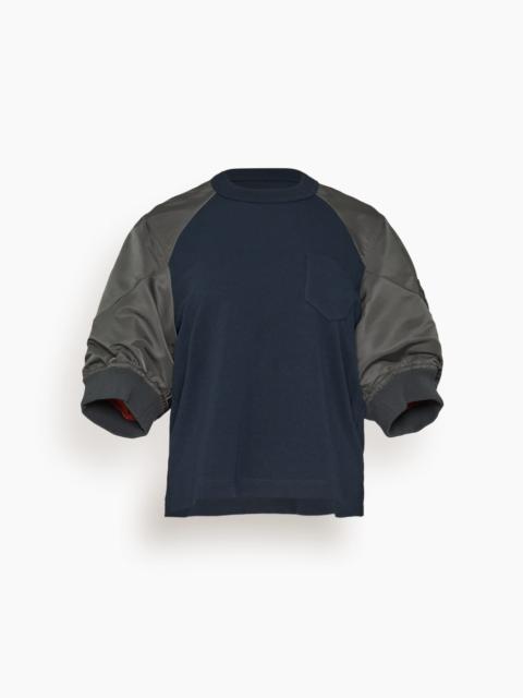 sacai Nylon Twill x Cotton Jersey T-Shirt in Navy x Dark Khaki
