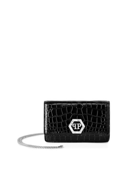 PHILIPP PLEIN crystal-embellished crocodile-effect clutch