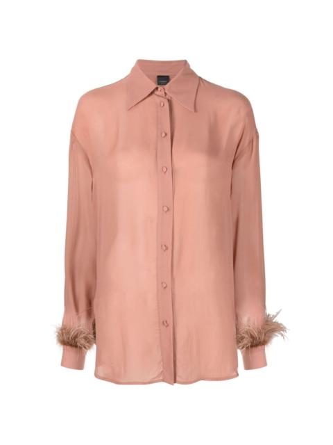 feather-trim crepe blouse