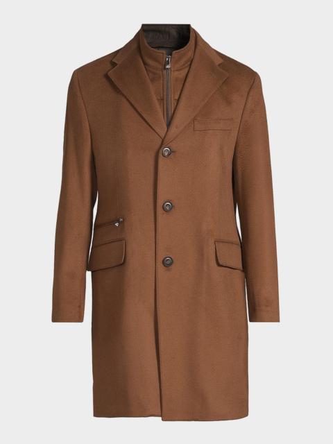 CORNELIANI Men's Virgin Wool Single-Breasted Top Coat with Zip Insert