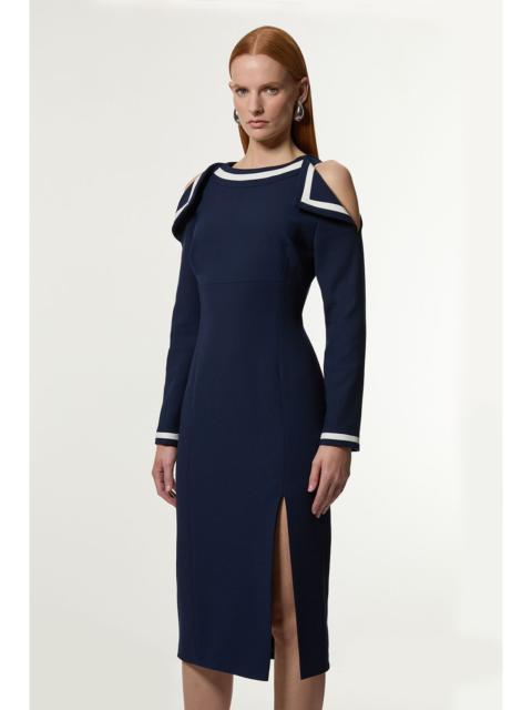 KAREN MILLEN Compact Stretch Contrast Tipped Bardot Tailored Midi Dress