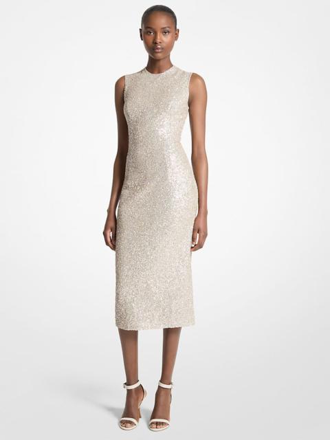 MICHAEL KORS COLLECTION Hand-Embroidered Sequined Stretch Tulle Sheath Dress