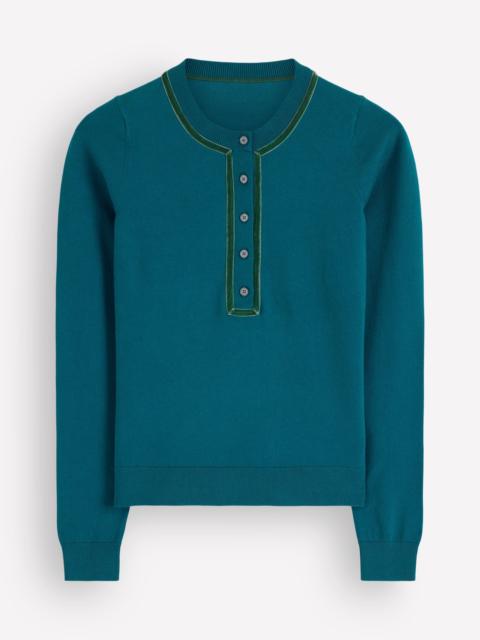 BODEN Violet Velvet Trim Henley-ink blue