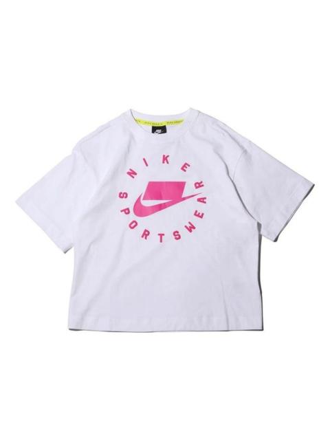 Nike (WMNS) Nike Sportswear Loose Fit Short Sleeve 'White Pink' AT0565-100