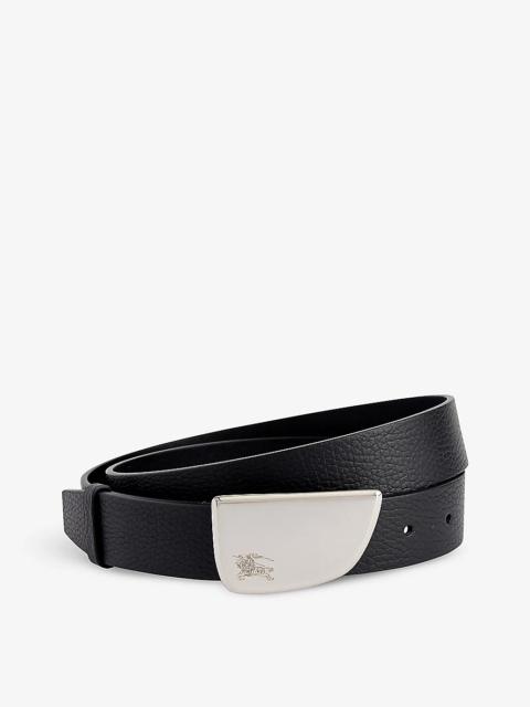 Shield asymmetrical-buckle leather belt