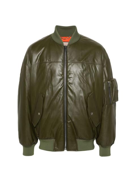 embossed-logo padded leather jacket