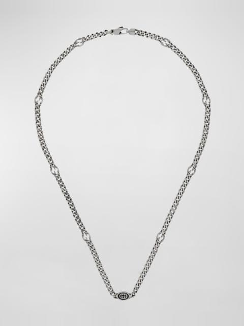 GUCCI Men's Enameled Interlocking G Sterling Silver Chain Necklace
