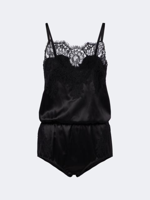 Dolce & Gabbana Lace-trimmed silk and cotton-blend romper