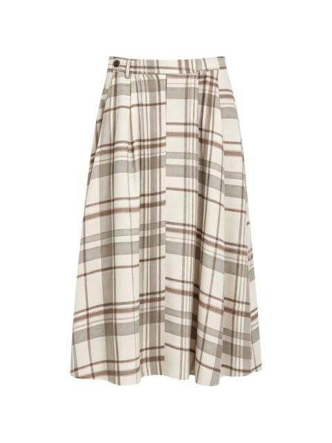 Brunello Cucinelli check-print pleated midi skirt