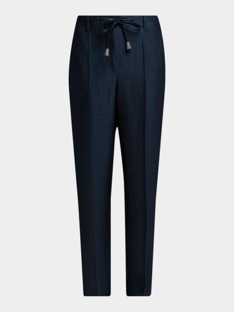 GIORGIO ARMANI Metallic Pleated Straight-Leg Trousers