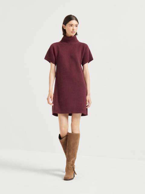 Brunello Cucinelli Virgin wool, cashmere and silk English rib knit dress with monili