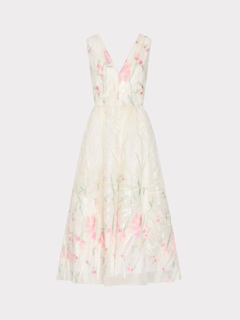 MILLY Tinsley Embroidered V-Neck Dress