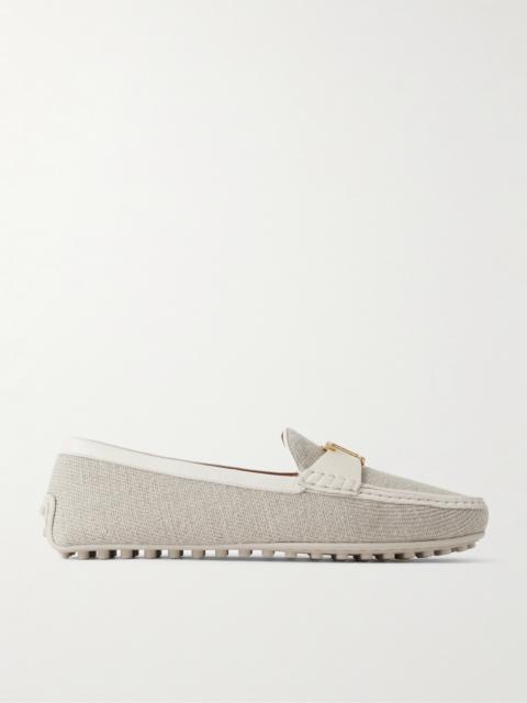 Tod's Embellished Leather-trimmed Raffia Loafers