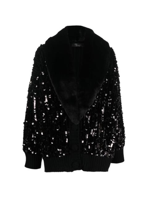 sequin-embellished faux-fur trim cardigan