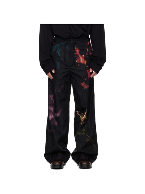 Dries Van Noten Black Floral Print Trousers