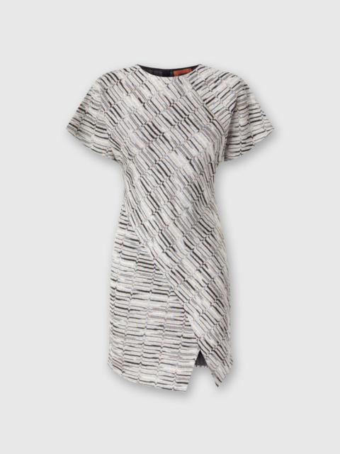 Missoni Short-sleeved mini-dress with Greek lamé motif and slit