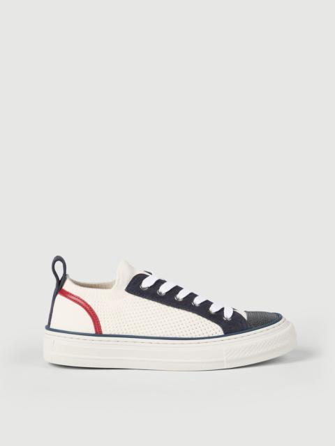 Brunello Cucinelli Cotton knit and suede sneakers with precious toe