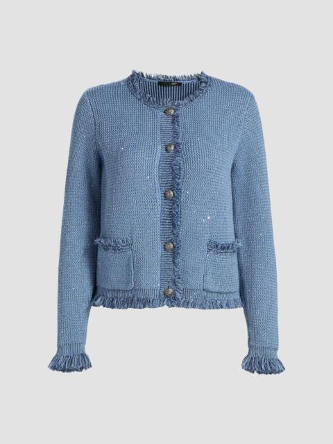 KOBI HALPERIN Women's Kailey Metallic-Knit Frayed Linen-Blend Cardigan - Blue