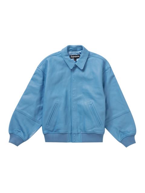 Supreme GORE-TEX Infinium WINDSTOPPER Leather Varsity Jacket Light Blue