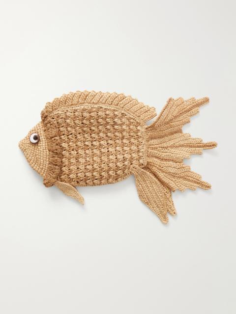 Anya Hindmarch Fish Raffia And Leather-trimmed Clutch