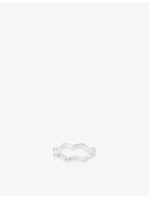 ASTRID & MIYU Ripple Rhodium-Plated Sterling Silver and Cubic Zirconia Band Ring