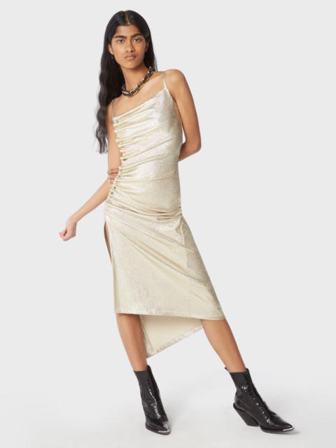 rabanne GOLD DRAPÉ PRESSION DRESS IN JERSEY