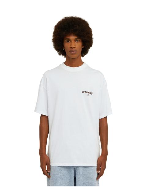 Cotton crewneck t-shirt with embroidered multicolor logo in cursive