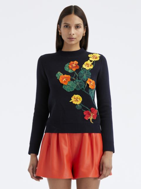 Oscar de la Renta NASTURTIUM EMBROIDERED PULLOVER