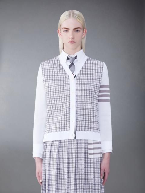 Thom Browne Check Silk Cotton 4-Bar V-Neck Cardigan