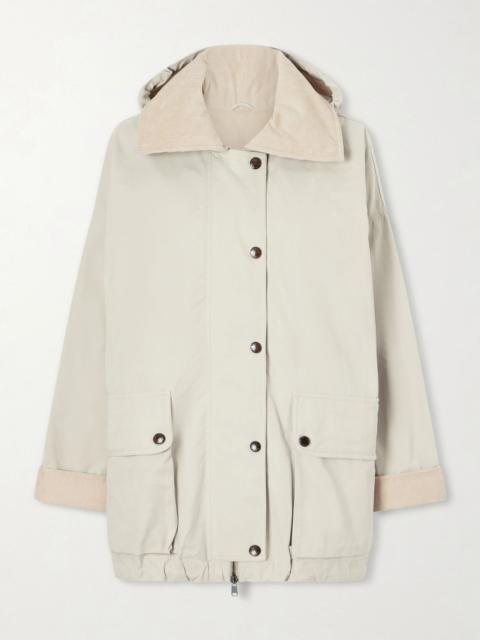 Brunello Cucinelli Corduroy-trimmed cotton and linen-blend coat Beige
