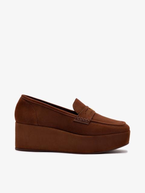 Larroudé Suki Flatform Loafer In Burnt Umber Suede