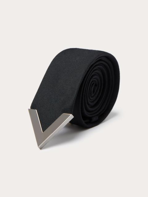 Valentino WOOL AND SILK VALENTIE TIE WITH METAL V APPLIQUÉ