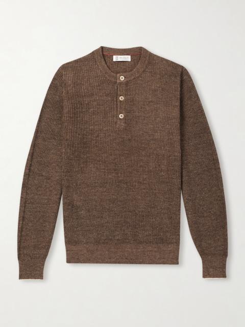 Brunello Cucinelli Ribbed Linen and Cotton-Blend Henley Sweater