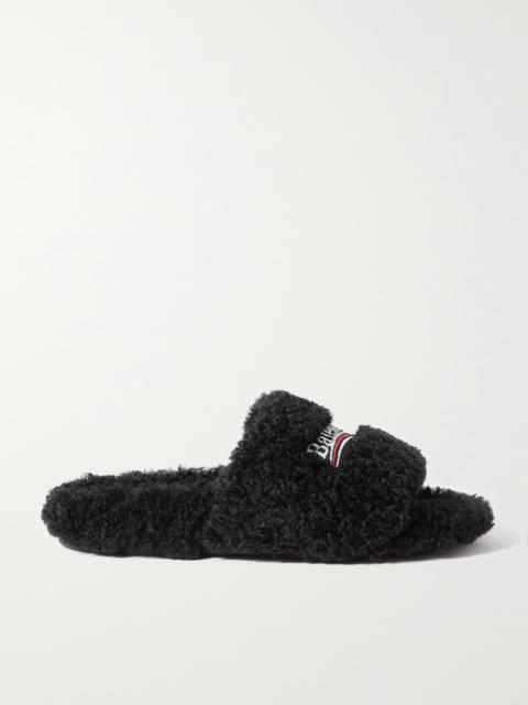 BALENCIAGA Furry Logo-embroidered Faux Shearling Slides
