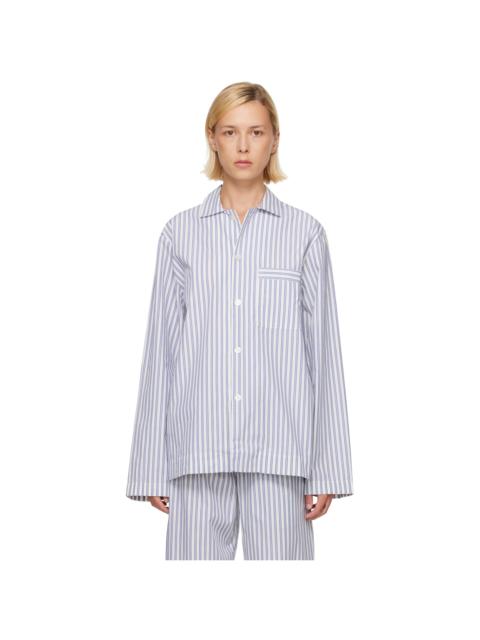 TEKLA Blue & White Poplin Long-Sleeved Pyjama Shirt