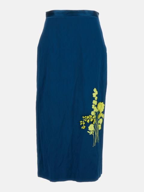 Erdem GOWN PENCIL MIDI DRESS IN SATIN STRUCTURED WITH EMBROIDERY
