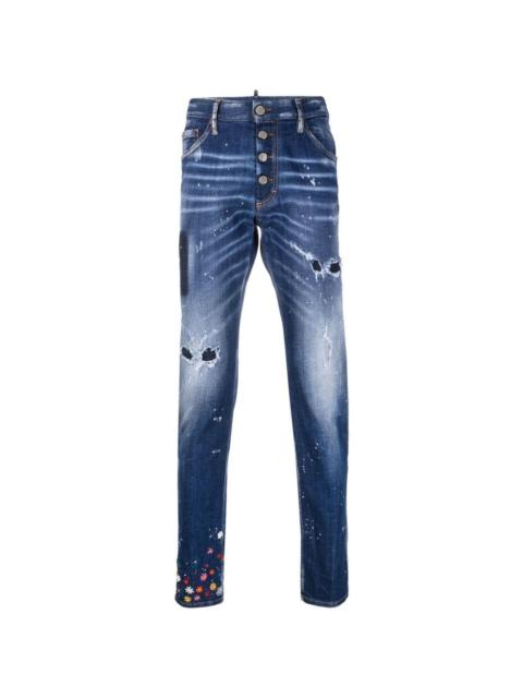 Ditsy ripped slim-fot jeans