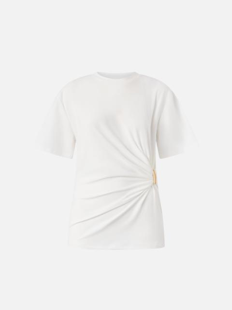 PINKO T-SHIRT WITH DRAPING AND GOLD DETAIL