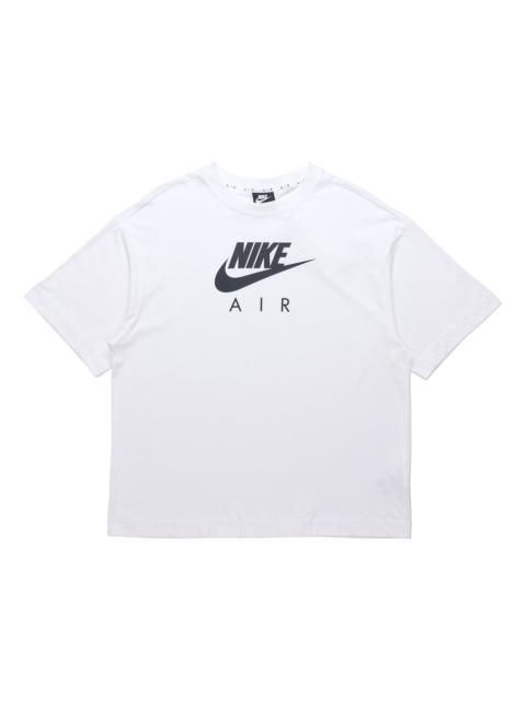 Nike (WMNS) 나이키 공기 로고 인쇄 느슨한 니트 스포츠 짧은 소매 백색 DB3841-100