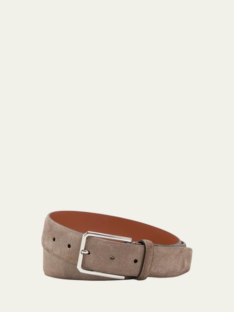 Santoni Men's Suede Square-Buckle Belt
