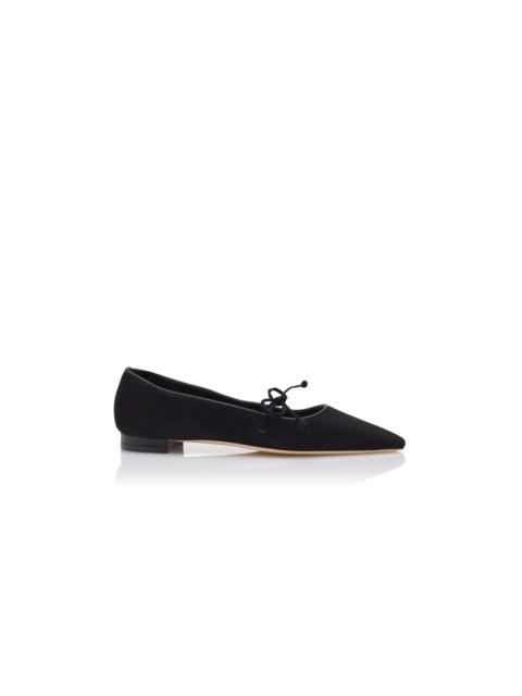 Manolo Blahnik Black Suede Flat Pumps