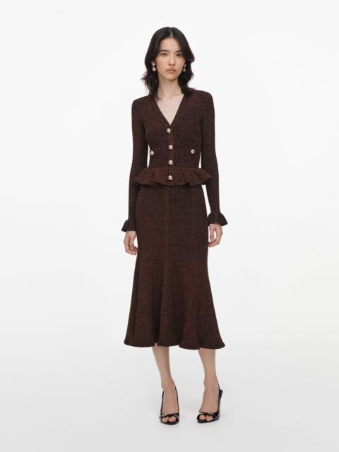 self-portrait Brown Lurex Peplum Knit Midi Dress