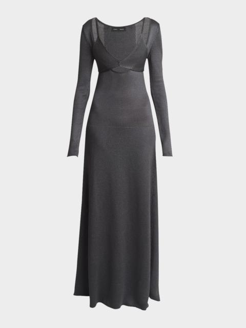 Proenza Schouler Nalani Deep V-Neck Lacquered Viscose Maxi Dress