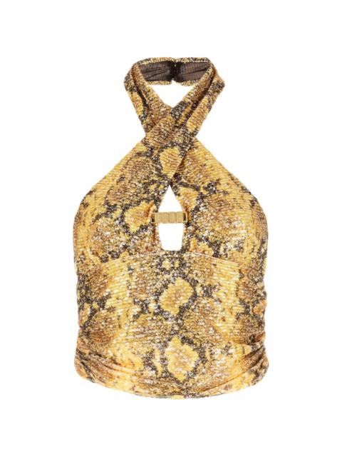 snakeskin-print halterneck top