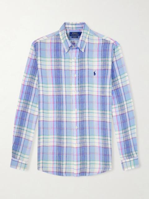Polo Ralph Lauren Button-Down Collar Logo-Embroidered Checked Linen Shirt