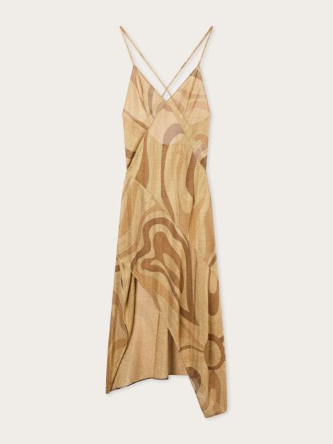 PUCCI MARMO PRINT LAME V-NECK DRESS