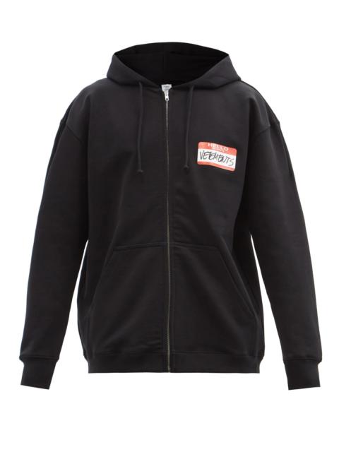 VETEMENTS My Name Is zipped cotton-blend hooded sweatshirt