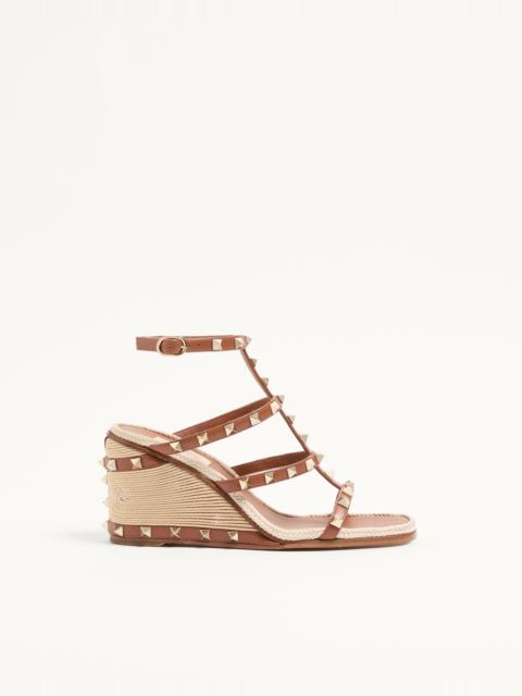Valentino ROCKSTUD WEDGE SANDAL IN CALFSKIN WITH CORNELY EMBROIDERY 80MM