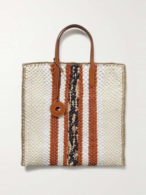 Blossom leather-trimmed striped wool and silk-blend tote
